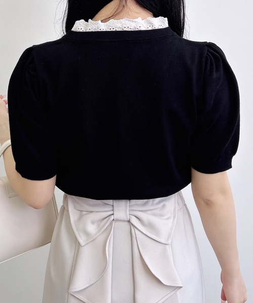 INGNI(イング)の「【WEB限定】レースボウタイ半袖ニット(ニット/セーター・レディース・ブラック/アイボリー/ネイビー/グレー・M)」の15枚目の写真