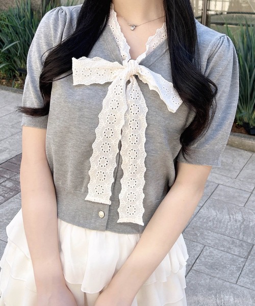 INGNI(イング)の「【WEB限定】レースボウタイ半袖ニット(ニット/セーター・レディース・ブラック/アイボリー/ネイビー/グレー・M)」の16枚目の写真