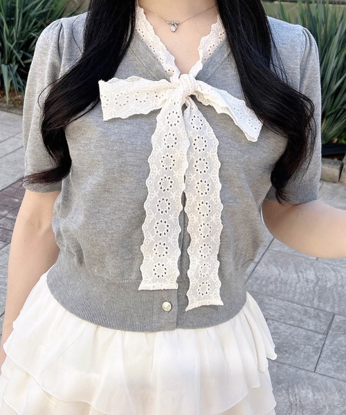 INGNI(イング)の「【WEB限定】レースボウタイ半袖ニット(ニット/セーター・レディース・ブラック/アイボリー/ネイビー/グレー・M)」の18枚目の写真