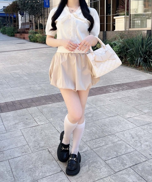 INGNI(イング)の「【WEB限定】レースボウタイ半袖ニット(ニット/セーター・レディース・ブラック/アイボリー/ネイビー/グレー・M)」の11枚目の写真