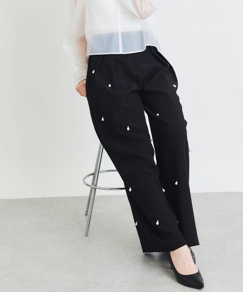 PICCIN PERLA(ピッチンペルラ)の「ティアドロップパールワイドパンツ(その他パンツ・レディース・ブラック・M/S)」の1枚目の写真