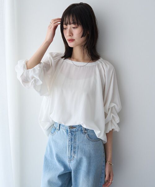 YECCA VECCA（イェッカヴェッカ）の「ホイップスリーブブラウス（シャツ/ブラウス・レディース・ドット/ラベンダー/ネイビー/オフホワイト/ブラック・FREE）」の6枚目の写真