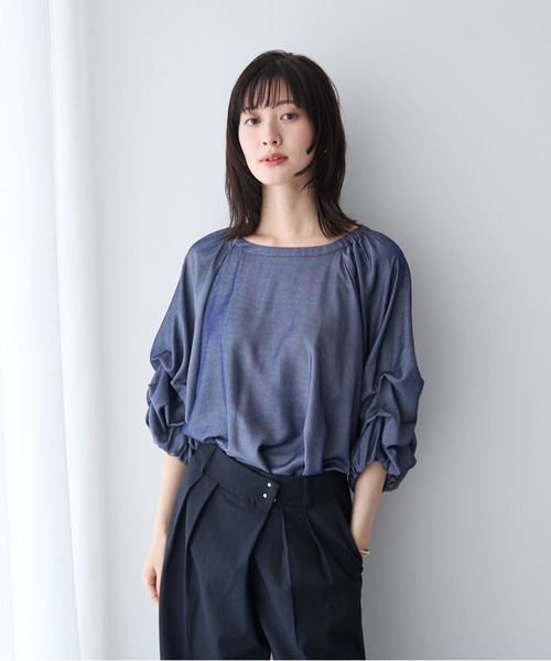 YECCA VECCA（イェッカヴェッカ）の「ホイップスリーブブラウス（シャツ/ブラウス・レディース・ドット/ラベンダー/ネイビー/オフホワイト/ブラック・FREE）」の3枚目の写真