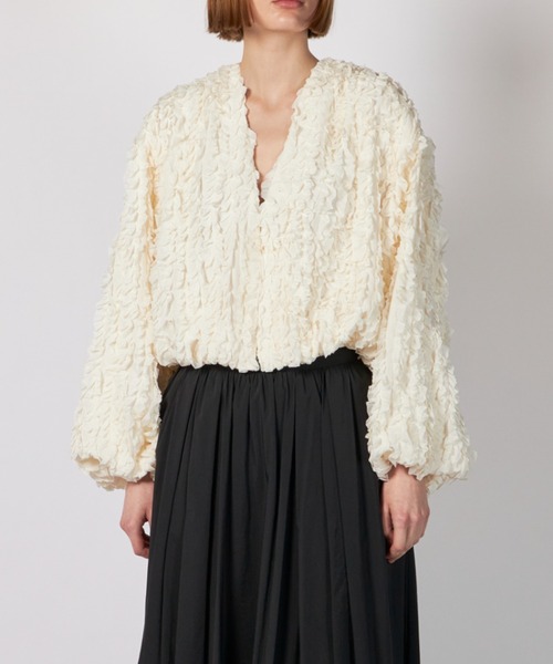 CLANEクラネ★ツイード調 長袖シャツ ブラウス セール】CLANE TOPSTITCHED FRILL BOLERO（シャツ/ブラウス）｜CLANE
