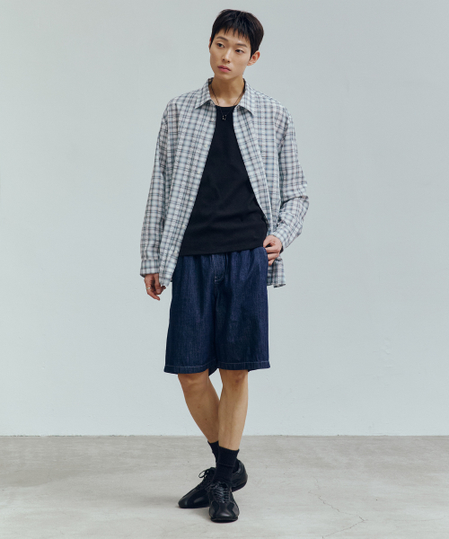 MINDBRIDGE(マインドブリッジ)の「シアサッカー チェック オーバーサイズ シャツ - 2カラー(シャツ/ブラウス・メンズ・ネイビー/ブルー・95/100/105/110)」の11枚目の写真
