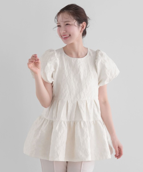 Fit more(フィットモア)の「フラワージャガード袖バルーントップス(その他トップス・レディース・ブラック系その他/ブラック/アイボリー・FREE)」の4枚目の写真
