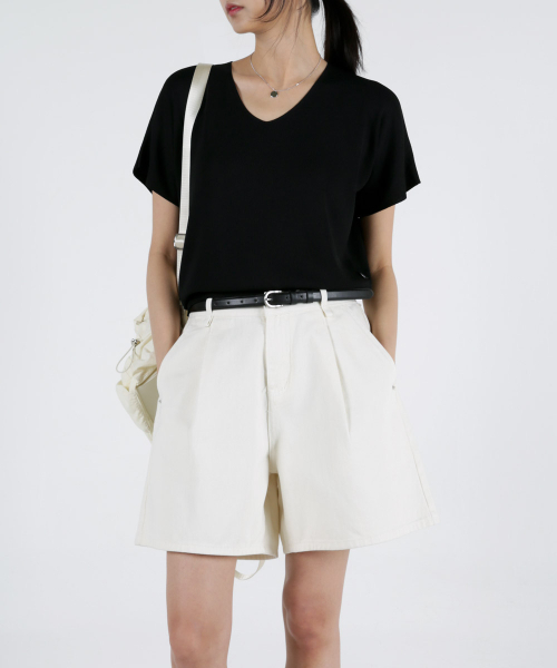 UMM(ウム)の「レディース サマー ソフトタッチ Vネックニット 3COLOR(Tシャツ/カットソー・レディース・ベージュ/ブラック/ライトピンク・F)」の10枚目の写真