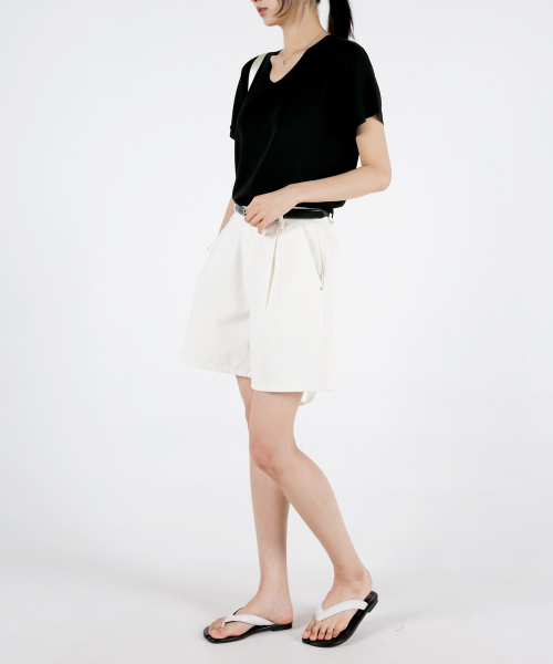 UMM(ウム)の「レディース サマー ソフトタッチ Vネックニット 3COLOR(Tシャツ/カットソー・レディース・ベージュ/ブラック/ライトピンク・F)」の16枚目の写真