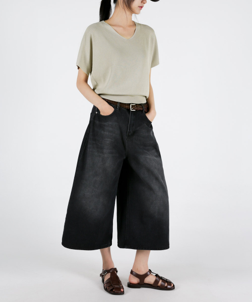 UMM(ウム)の「レディース サマー ソフトタッチ Vネックニット 3COLOR(Tシャツ/カットソー・レディース・ベージュ/ブラック/ライトピンク・F)」の18枚目の写真