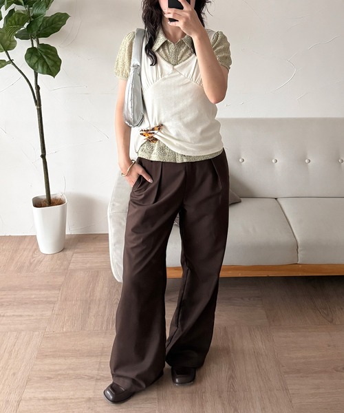 MUHET(ミュエータ)の「waist design straight pants / ウエストデザインストレートパンツ(スラックス・レディース・ブラウン/オフホワイト/チャコールグレー・MEDIUM/SMALL/LARGE)」の6枚目の写真