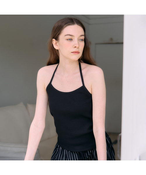 Ellioti(エリオティ)の「Ive Halter Sleeveless Top_5Color(Tシャツ/カットソー・レディース・ブラック/イエロー/ミント/ホワイト/PINK・FREE)」の1枚目の写真