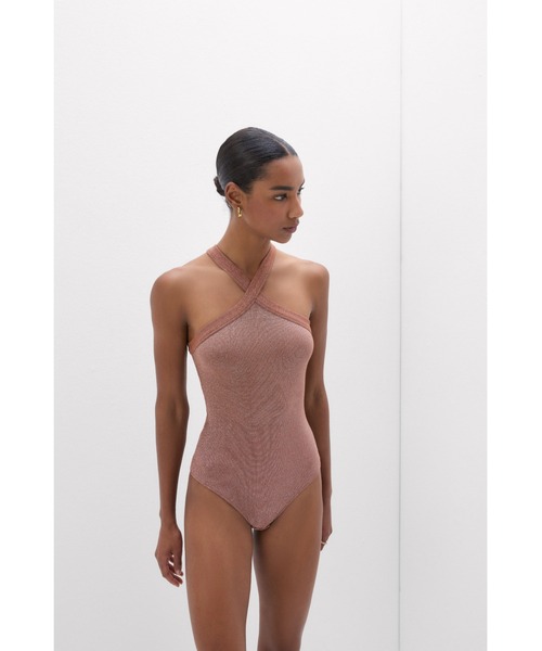 Intimissimi(インティミッシミ)の「クロスデザイン ラメ入りリブ ボディスーツ(その他トップス・レディース・タン/アクア/サファリグリーン/ライラック・L/M/S)」の2枚目の写真