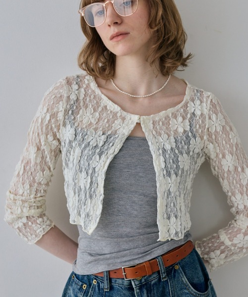 flaeu(フラユ)の「Flower Lace Short Cardigan(カーディガン/ボレロ・レディース・ブラック/アイボリー・FREE)」の12枚目の写真