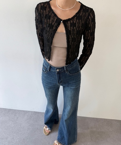 flaeu(フラユ)の「Flower Lace Short Cardigan(カーディガン/ボレロ・レディース・ブラック/アイボリー・FREE)」の17枚目の写真