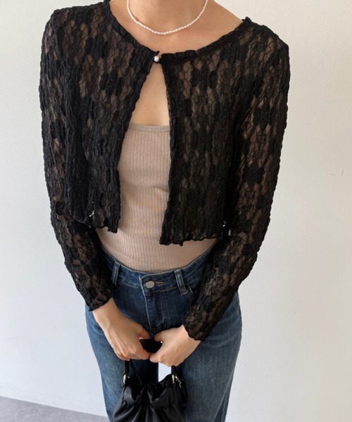 flaeu(フラユ)の「Flower Lace Short Cardigan(カーディガン/ボレロ・レディース・ブラック/アイボリー・FREE)」の16枚目の写真
