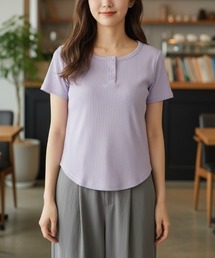 【さらっと快適】ヘンリーネック半袖Tシャツ/5色展開 ラウンドヘム 大人カジュアル きれいめ 春夏