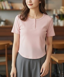 【さらっと快適】ヘンリーネック半袖Tシャツ/5色展開 ラウンドヘム 大人カジュアル きれいめ 春夏