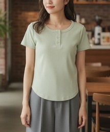 【さらっと快適】ヘンリーネック半袖Tシャツ/5色展開 ラウンドヘム 大人カジュアル きれいめ 春夏