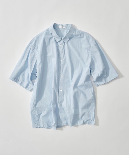 ATON(エイトン)の「【ATON/エイトン】SHRINK COTTON LAWN OVERSIZED HALF SLEEVE SHIRT(シャツ/ブラウス・メンズ・グリーン/サックスブルー・4/6)」の1枚目の写真
