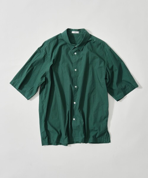 ATON(エイトン)の「【ATON/エイトン】SHRINK COTTON LAWN OVERSIZED HALF SLEEVE SHIRT(シャツ/ブラウス・メンズ・グリーン/サックスブルー・4/6)」の2枚目の写真