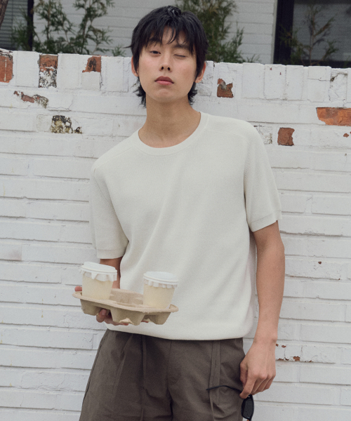 Wolshebble area regular long half knit — IVORY (WC26KN48)