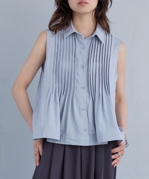 murea(ミュレア)の「ピンタックペプラムノースリーブシャツブラウス(シャツ/ブラウス・レディース・ホワイト/ベージュ/ブラック/ブルー・FREE)」の4枚目の写真