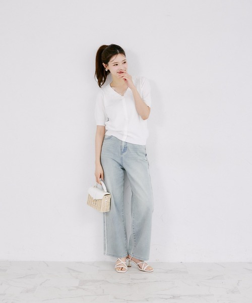 tocco closet(トッコ クローゼット)の「【ZOZO限定】接触冷感フラワーレース襟半袖カーディガン(ニット/セーター・レディース・ラベンダー/ネイビー/ブラック/オフホワイト・M)」の10枚目の写真