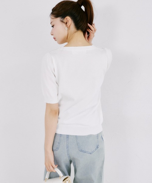 tocco closet(トッコ クローゼット)の「【ZOZO限定】接触冷感フラワーレース襟半袖カーディガン(ニット/セーター・レディース・ラベンダー/ネイビー/ブラック/オフホワイト・M)」の14枚目の写真