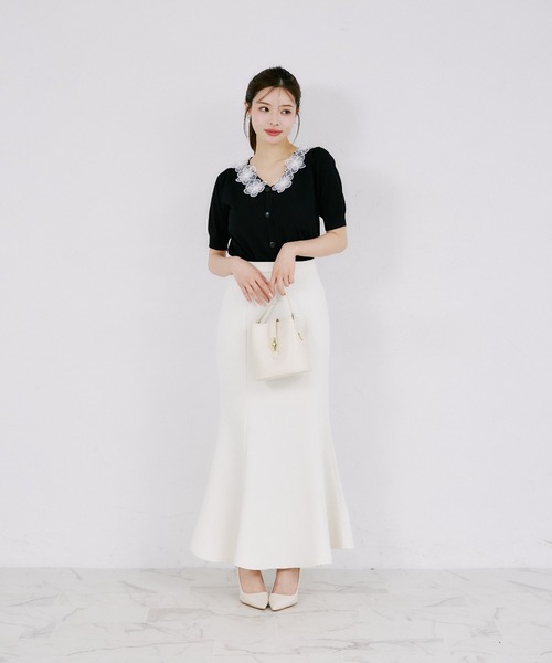 tocco closet(トッコ クローゼット)の「【ZOZO限定】接触冷感フラワーレース襟半袖カーディガン(ニット/セーター・レディース・ラベンダー/ネイビー/ブラック/オフホワイト・M)」の15枚目の写真
