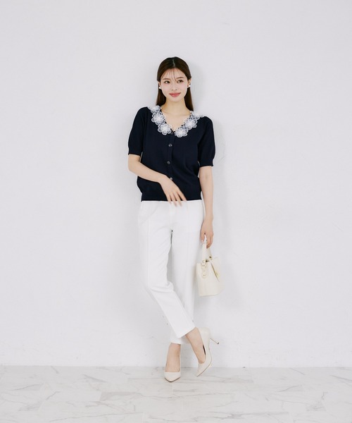 tocco closet(トッコ クローゼット)の「【ZOZO限定】接触冷感フラワーレース襟半袖カーディガン(ニット/セーター・レディース・ラベンダー/ネイビー/ブラック/オフホワイト・M)」の20枚目の写真