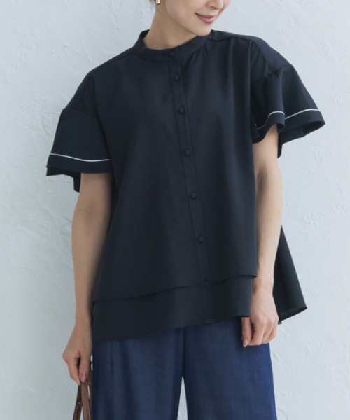 Sono(ソーノ)の「接触冷感/吸水速乾/ご自宅でお洗濯可能/UVカット【新作6/19発売】【SONO/ソーノ】【Heat shield】ハミングフレアブラウス(シャツ/ブラウス・レディース・ネイビー/ホワイト・F)」の1枚目の写真