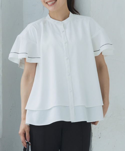Sono(ソーノ)の「接触冷感/吸水速乾/ご自宅でお洗濯可能/UVカット【新作6/19発売】【SONO/ソーノ】【Heat shield】ハミングフレアブラウス(シャツ/ブラウス・レディース・ネイビー/ホワイト・F)」の2枚目の写真