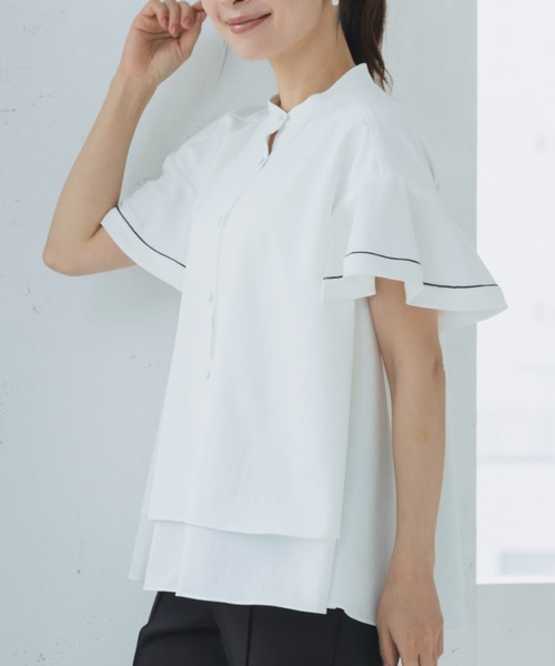 Sono(ソーノ)の「接触冷感/吸水速乾/ご自宅でお洗濯可能/UVカット【新作6/19発売】【SONO/ソーノ】【Heat shield】ハミングフレアブラウス(シャツ/ブラウス・レディース・ネイビー/ホワイト・F)」の4枚目の写真