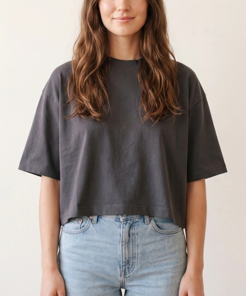 LOS ANGELES APPAREL(ロサンゼルスアパレル)の「【T23】【LOS ANGELES APPAREL/ロサンゼルスアパレル】18/1 OVERSIZE CROP TEE L-1820GD(Tシャツ/カットソー・レディース・キャメル/ブラウン/ブラック/ネイビー・FREE)」の3枚目の写真