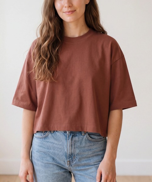 LOS ANGELES APPAREL(ロサンゼルスアパレル)の「【T23】【LOS ANGELES APPAREL/ロサンゼルスアパレル】18/1 OVERSIZE CROP TEE L-1820GD(Tシャツ/カットソー・レディース・キャメル/ブラウン/ブラック/ネイビー・FREE)」の4枚目の写真