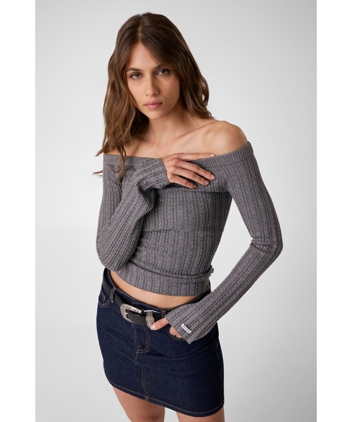 GUESS JEANS(ゲスジーンズ)の「GUESS JEANS Cable Sweater ニット セーター(ニット/セーター・レディース・グレー/オフホワイト・LARGE/X-SMALL/MEDIUM/SMALL)」の7枚目の写真