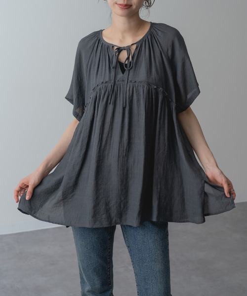 シアーチュニックブラウス セール】【refinedworks】大人の シアー チュニック ブラウス（シャツ