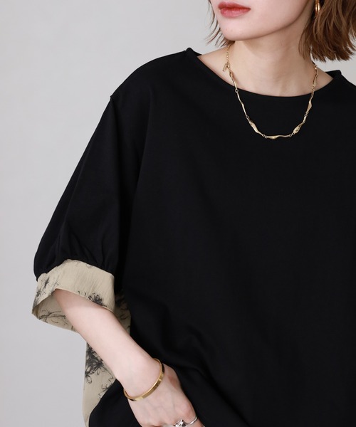 Arinomama(アリノママ)の「Arinomama 200g コーマ糸シルケット天竺 フラワー切替トップス 半袖(Tシャツ/カットソー・レディース・ホワイト系/ブラック系/グレイッシュベージュ・FREE)」の19枚目の写真