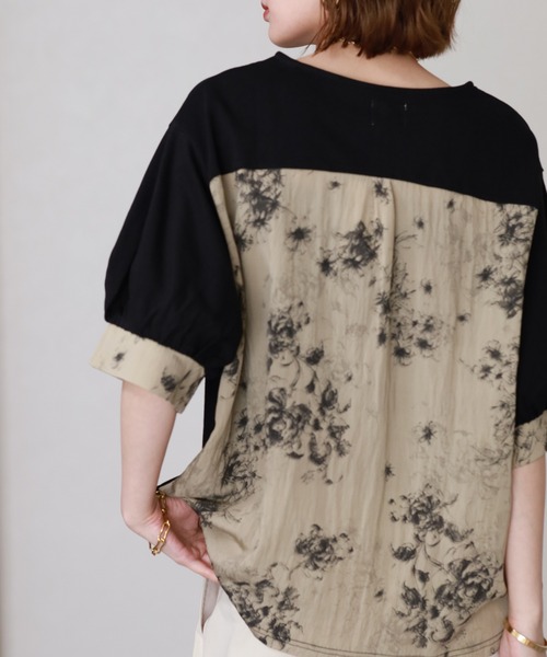 Arinomama(アリノママ)の「Arinomama 200g コーマ糸シルケット天竺 フラワー切替トップス 半袖(Tシャツ/カットソー・レディース・ホワイト系/ブラック系/グレイッシュベージュ・FREE)」の22枚目の写真