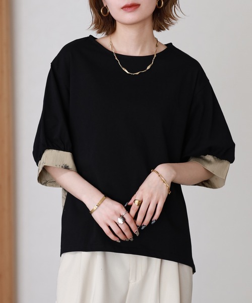 Arinomama(アリノママ)の「Arinomama 200g コーマ糸シルケット天竺 フラワー切替トップス 半袖(Tシャツ/カットソー・レディース・ホワイト系/ブラック系/グレイッシュベージュ・FREE)」の21枚目の写真