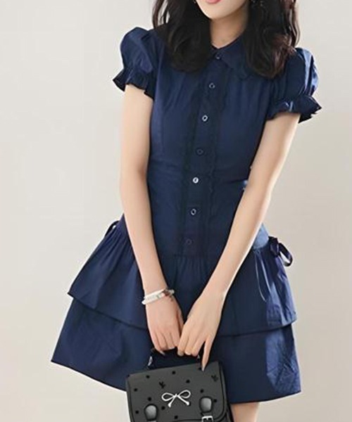 gossip!ロサンゼルス(ゴシップロサンゼルス)の「YUGA ティアードフレア ガーリーワンピース(ワンピース・レディース・ネイビー・M/L)」の2枚目の写真
