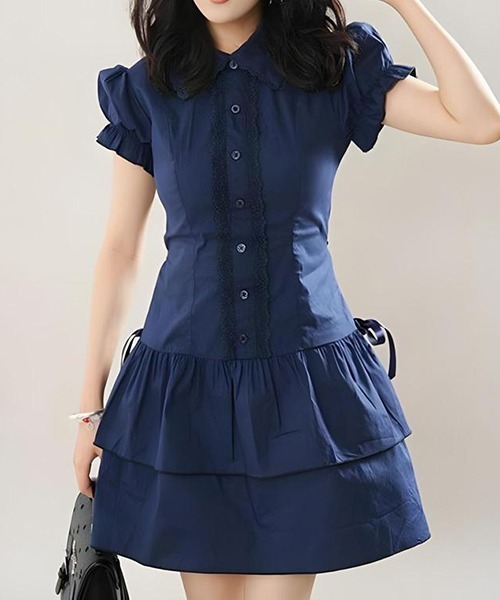 gossip!ロサンゼルス(ゴシップロサンゼルス)の「YUGA ティアードフレア ガーリーワンピース(ワンピース・レディース・ネイビー・M/L)」の3枚目の写真