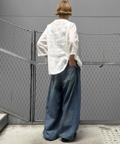 JOURNAL STANDARD LUXE(ジャーナルスタンダード ラックス)の「フレンチリネンキャンバス フリルプルブラウス(シャツ/ブラウス・レディース・ブラック/ホワイト・FREE)」の14枚目の写真