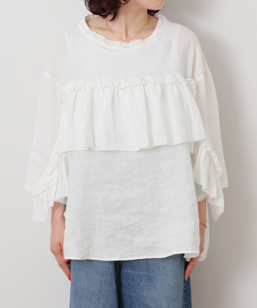 JOURNAL STANDARD LUXE(ジャーナルスタンダード ラックス)の「フレンチリネンキャンバス フリルプルブラウス(シャツ/ブラウス・レディース・ブラック/ホワイト・FREE)」の20枚目の写真