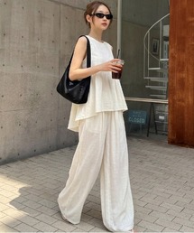 リネン風 バックギャザーセットアップ