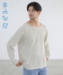 【吸水速乾、UVカット、形態安定、通気性、抗ピリング】機能性エアドライワッフルクルーネック長袖カットソー