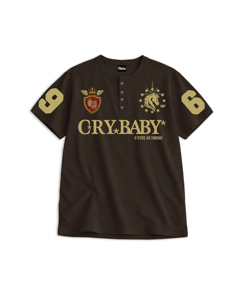 CRYBABYCLUB(クライベイビークラブ)の「CBC ヴィンテージワッフルヘンリーネック半袖Tシャツ(Tシャツ/カットソー・レディース・ブラウン/ブラック/アイボリー・MEDIUM/LARGE)」の1枚目の写真