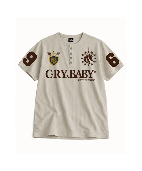 CRYBABYCLUB(クライベイビークラブ)の「CBC ヴィンテージワッフルヘンリーネック半袖Tシャツ(Tシャツ/カットソー・レディース・ブラウン/ブラック/アイボリー・MEDIUM/LARGE)」の2枚目の写真