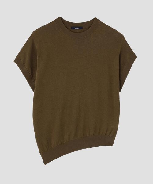 YLEVE（イレーヴ）の「YLEVE / COTTON LINEN KNIT ASYMMETRY PULLOVER（ニット/セーター・レディース・カーキ/ブラック/ホワイト・1）」の3枚目の写真