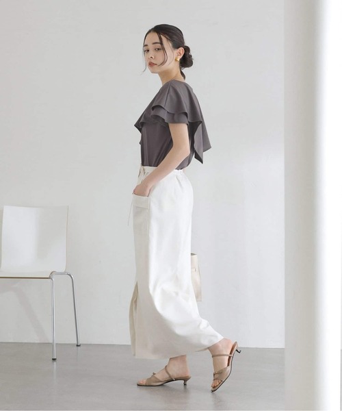 La TOTALITE（ラトータリテ）の「【洗える】《追加》ケープカットソー（Tシャツ/カットソー・レディース・バーガンディー/グレー/グリーン・FREE）」の8枚目の写真